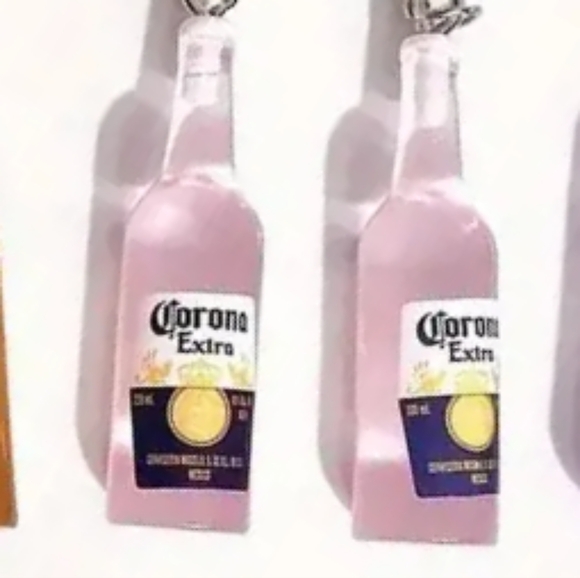 Vibrant Resin Pink Beer Bottle Dangle Earrings - Handcrafted - Unique - Picture 2 of 3